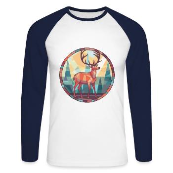 Deer Colorful Watercolor Animal Pet Illustration - Unisex Long Sleeve Baseball T-Shirt - white/navy - Front - Nik (191cm)