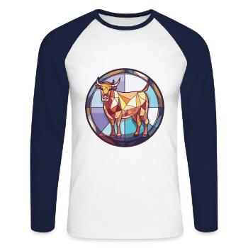 Kuh Buntes Aquarell Tier Haustier Illustration - Unisex Baseballshirt langarm - Weiß/Navy - Vorne - Nik (191cm)
