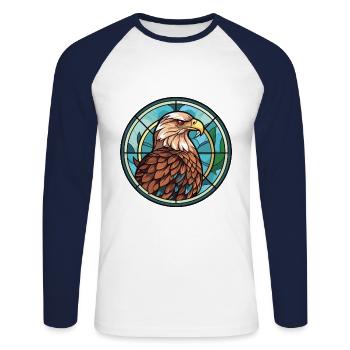 Eagle Colorful Watercolor Animal Pet Illustration - Unisex Long Sleeve Baseball T-Shirt - white/navy - Front - Nik (191cm)