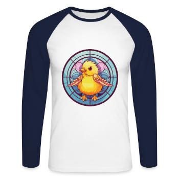 Chick Colorful Watercolor Animal Pet Illustration - Unisex Long Sleeve Baseball T-Shirt - white/navy - Front - Nik (191cm)