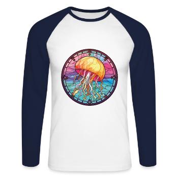 Méduse Aquarelle colorée Illustration d’animaux - T-shirt baseball manches longues Homme - blanc/marine - Devant - Nik (191cm)