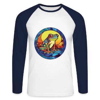 Frosch Buntes Aquarell Tier Haustier Illustration - Unisex Baseballshirt langarm - Weiß/Navy - Vorne - Nik (191cm)