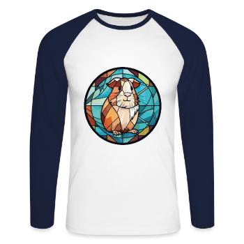 Guinea Pig Colorful Watercolor Animal Illustration - Unisex Long Sleeve Baseball T-Shirt - white/navy - Front - Nik (191cm)