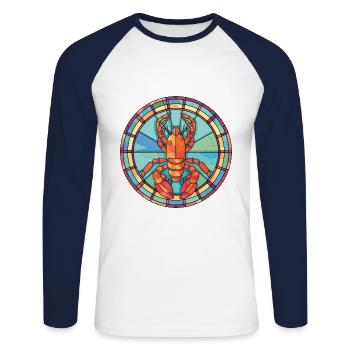 Lobster Colorful Watercolor Animal Illustration - Unisex Long Sleeve Baseball T-Shirt - white/navy - Front - Nik (191cm)