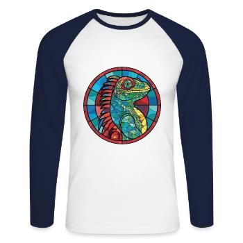 Iguana Colorful Watercolor Animal Pet Illustration - Unisex Long Sleeve Baseball T-Shirt - white/navy - Front - Nik (191cm)