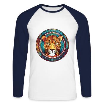 Leopard Colorful Watercolor Animal Illustration - Unisex Long Sleeve Baseball T-Shirt - white/navy - Front - Nik (191cm)