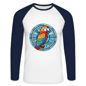 Papagei Buntes Aquarell Tier Haustier Illustration - Unisex Baseballshirt langarm - Weiß/Navy - Vorne - Nik (191cm)