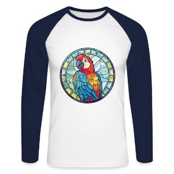 Papagei Buntes Aquarell Tier Haustier Illustration - Unisex Baseballshirt langarm - Weiß/Navy - Vorne - Nik (191cm)