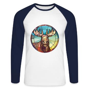 Moose Colorful Watercolor Animal Pet Illustration - Unisex Long Sleeve Baseball T-Shirt - white/navy - Front - Nik (191cm)