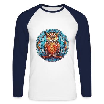Hibou Aquarelle colorée Animal Animal Illustration - T-shirt baseball manches longues Homme - blanc/marine - Devant - Nik (191cm)
