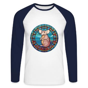 Mouse Colorful Watercolor Animal Pet Illustration - Unisex Long Sleeve Baseball T-Shirt - white/navy - Front - Nik (191cm)