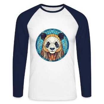 Panda Buntes Aquarell Tier Haustier Illustration - Unisex Baseballshirt langarm - Weiß/Navy - Vorne - Nik (191cm)