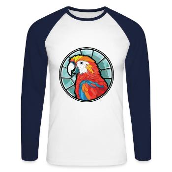 Papagei Buntes Aquarell Tier Haustier Illustration - Unisex Baseballshirt langarm - Weiß/Navy - Vorne - Nik (191cm)