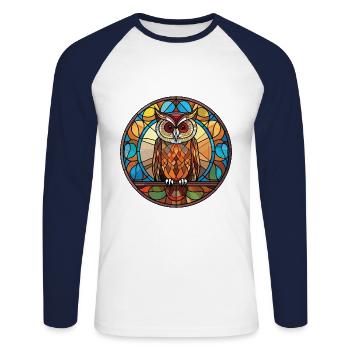 Hibou Aquarelle colorée Animal Animal Illustration - T-shirt baseball manches longues Homme - blanc/marine - Devant - Nik (191cm)