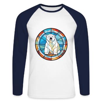 Polar Bear Colorful Watercolor Animal Illustration - Unisex Long Sleeve Baseball T-Shirt - white/navy - Front - Nik (191cm)