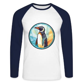 Penguin Colorful Watercolor Animal Illustration - Unisex Long Sleeve Baseball T-Shirt - white/navy - Front - Nik (191cm)