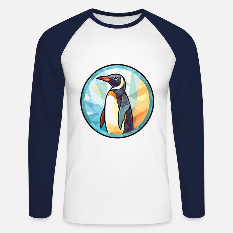 Pinguin Bunte Aquarell-Tierillustration - Unisex Baseballshirt langarm - Weiß/Navy