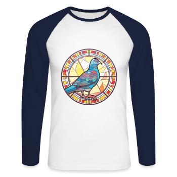 Pigeon Colorful Watercolor Animal Pet Illustration - Unisex Long Sleeve Baseball T-Shirt - white/navy - Front - Nik (191cm)