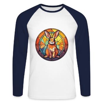 Rabbit Colorful Watercolor Animal Pet Illustration - Unisex Long Sleeve Baseball T-Shirt - white/navy - Front - Nik (191cm)