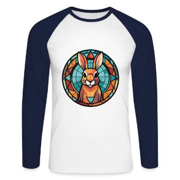 Rabbit Colorful Watercolor Animal Pet Illustration - Unisex Long Sleeve Baseball T-Shirt - white/navy - Front - Nik (191cm)