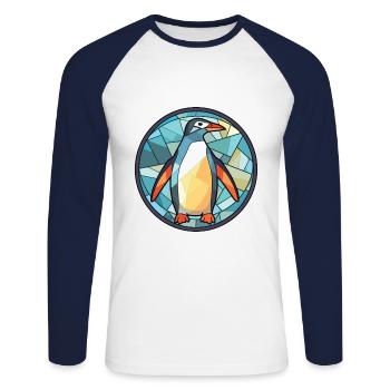 Panda Colorful Watercolor Animal Pet Illustration - Unisex Long Sleeve Baseball T-Shirt - white/navy - Front - Nik (191cm)