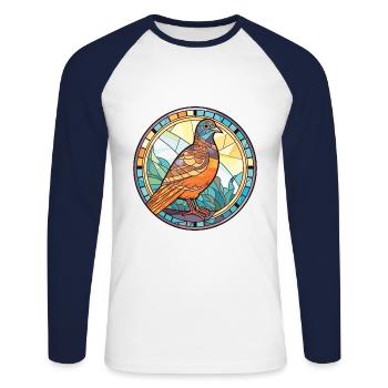 Quail Colorful Watercolor Animal Pet Illustration - Unisex Long Sleeve Baseball T-Shirt - white/navy - Front - Nik (191cm)
