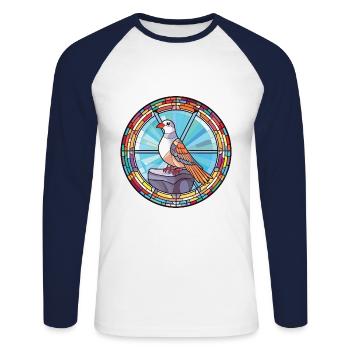 Pigeon Colorful Watercolor Animal Pet Illustration - Unisex Long Sleeve Baseball T-Shirt - white/navy - Front - Nik (191cm)