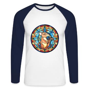 Rat Colorful Watercolor Animal Pet Illustration - Unisex Long Sleeve Baseball T-Shirt - white/navy - Front - Nik (191cm)