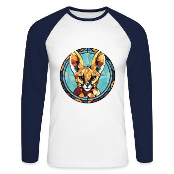 Servalkatze Bunte Aquarell-Tierillustration - Unisex Baseballshirt langarm - Weiß/Navy - Vorne - Nik (191cm)