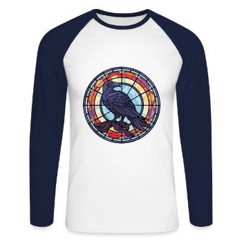 Raven Colorful Watercolor Animal Pet Illustration - Unisex Long Sleeve Baseball T-Shirt - white/navy - Front - Nik (191cm)