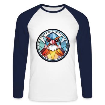 Sparrow Colorful Watercolor Animal Illustration - Unisex Long Sleeve Baseball T-Shirt - white/navy - Front - Nik (191cm)