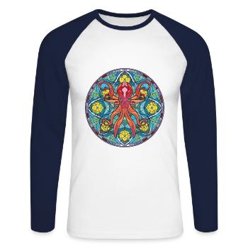 Squid Colorful Watercolor Animal Pet Illustration - Unisex Long Sleeve Baseball T-Shirt - white/navy - Front - Nik (191cm)