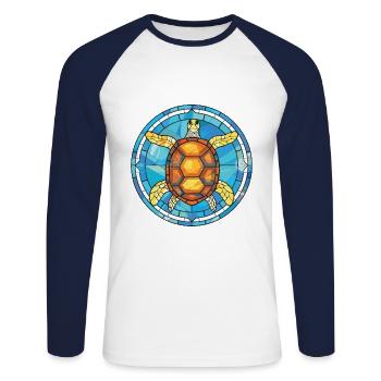 Turtle Colorful Watercolor Animal Pet Illustration - Unisex Long Sleeve Baseball T-Shirt - white/navy - Front - Nik (191cm)