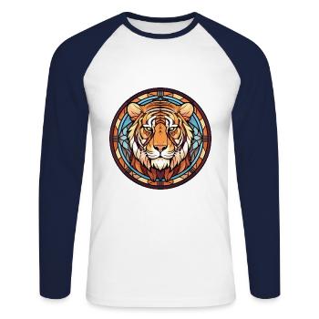 Tiger Buntes Aquarell Tier Haustier Illustration - Unisex Baseballshirt langarm - Weiß/Navy - Vorne - Nik (191cm)
