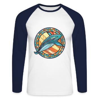 Baleine colorée aquarelle animal animal illustration - T-shirt baseball manches longues Homme - blanc/marine - Devant - Nik (191cm)