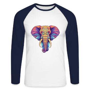 Elefant Bunte Aquarell-Tierillustration - Unisex Baseballshirt langarm - Weiß/Navy - Vorne - Nik (191cm)