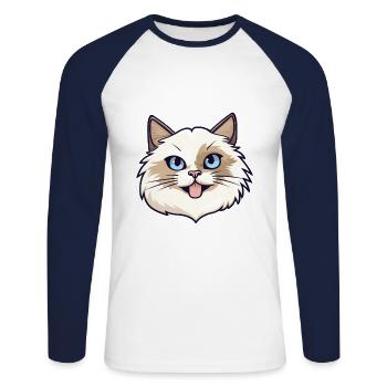 Chat coloré Aquarelle Animal Chat Illustration - T-shirt baseball manches longues Homme - blanc/marine - Devant - Nik (191cm)