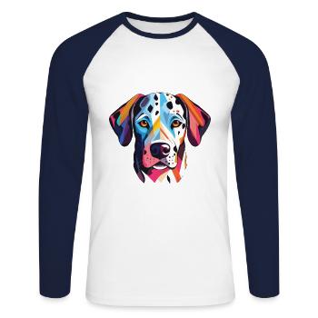 Dalmatiner Hund Buntes Aquarell Tierkarikatur - Unisex Baseballshirt langarm - Weiß/Navy - Vorne - Nik (191cm)
