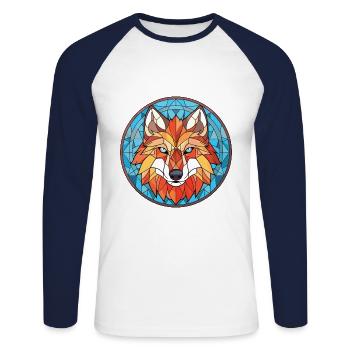 Wolf Colorful Watercolor Animal Pet Illustration - Unisex Long Sleeve Baseball T-Shirt - white/navy - Front - Nik (191cm)