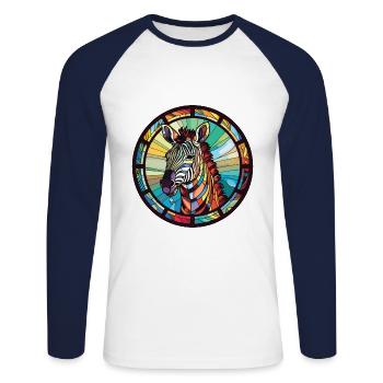 Zebra Colorful Watercolor Animal Pet Illustration - Unisex Long Sleeve Baseball T-Shirt - white/navy - Front - Nik (191cm)