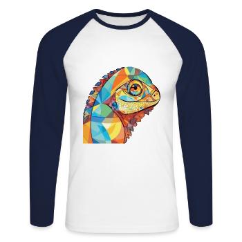 Chameleon Colorful Watercolor Animal Illustration - Unisex Long Sleeve Baseball T-Shirt - white/navy - Front - Nik (191cm)