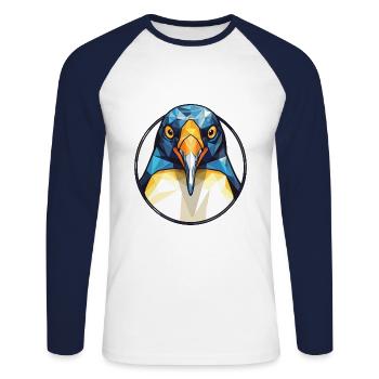 Penguin Colorful Watercolor Animal Illustration - Unisex Long Sleeve Baseball T-Shirt - white/navy - Front - Nik (191cm)