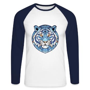 Blauer aquatischer Tiger Buntes Aquarell Tier Haustier - Unisex Baseballshirt langarm - Weiß/Navy - Vorne - Nik (191cm)