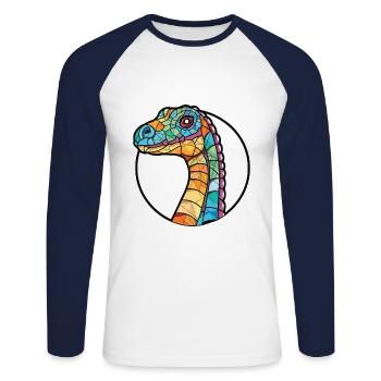 Dinosaur Colorful Watercolor Animal Illustration - Unisex Long Sleeve Baseball T-Shirt - white/navy - Front - Nik (191cm)