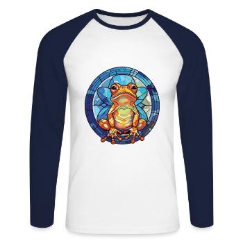 Frosch Buntes Aquarell Tier Haustier Illustration - Unisex Baseballshirt langarm - Weiß/Navy - Vorne - Nik (191cm)