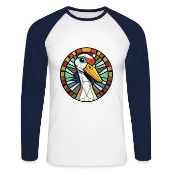 Goose Colorful Watercolor Animal Pet Illustration - Unisex Long Sleeve Baseball T-Shirt - white/navy - Front - Nik (191cm)
