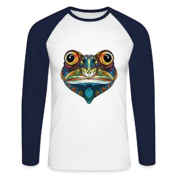 Frosch Buntes Aquarell Tier Haustier Illustration - Unisex Baseballshirt langarm - Weiß/Navy - Vorne - Nik (191cm)