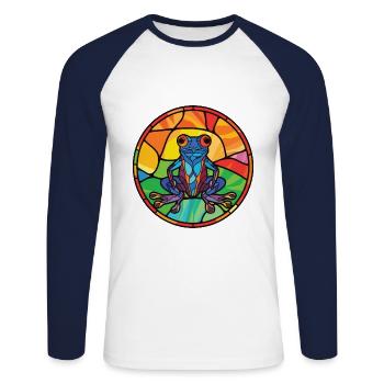 Frosch Buntes Aquarell Tier Haustier Illustration - Unisex Baseballshirt langarm - Weiß/Navy - Vorne - Nik (191cm)