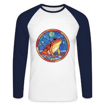 Frosch Buntes Aquarell Tier Haustier Illustration - Unisex Baseballshirt langarm - Weiß/Navy - Vorne - Nik (191cm)