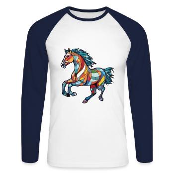 Pferd Laufender Galopp Buntes Aquarell Tier - Unisex Baseballshirt langarm - Weiß/Navy - Vorne - Nik (191cm)